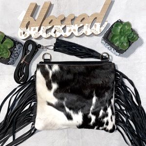 New Handmade 100% Real Cowhide Leather Crossbody Purse Handbag Hair On